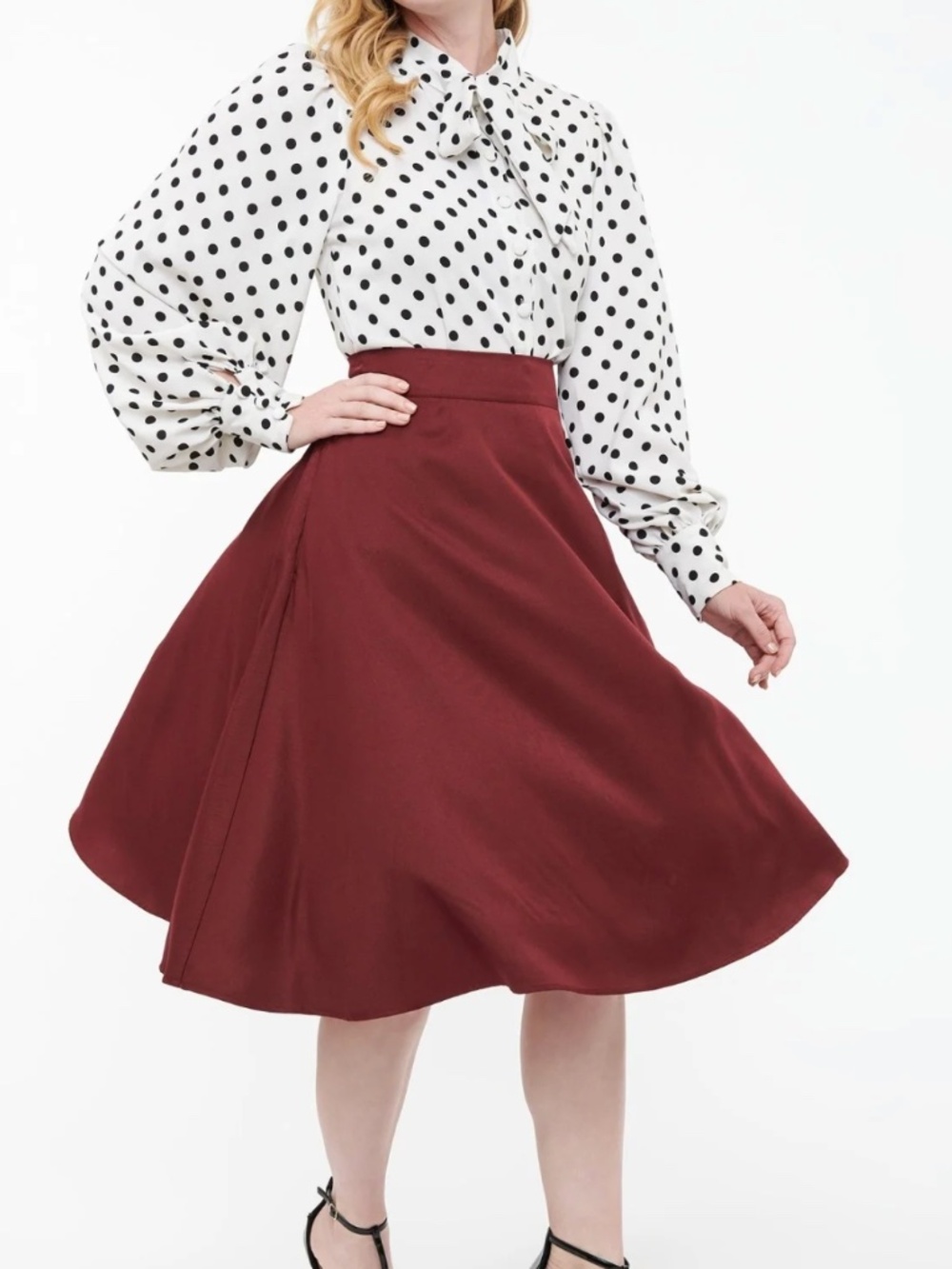 Unique Vintage 1950s Burgundy High Waist Vivien Swing Skirt